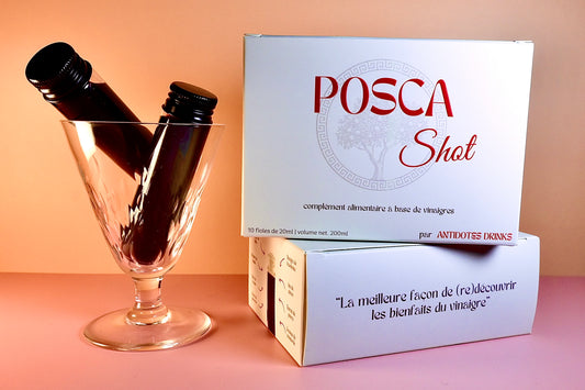 Posca Shot — Complément alimentaire à base de vinaigres, alliant tradition antique et modernité. Offrez à votre corps un shot de vitalité avec Antidotes Drinks
